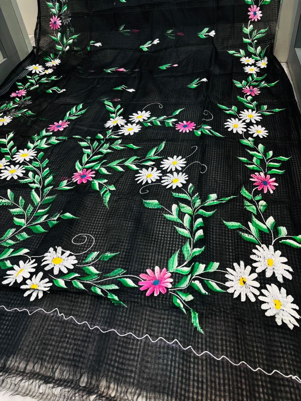 Black Bloom Reshom Kota Saree With Embroidery work