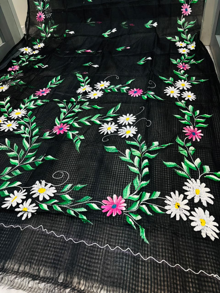 Black Bloom Reshom Kota Saree With Embroidery work