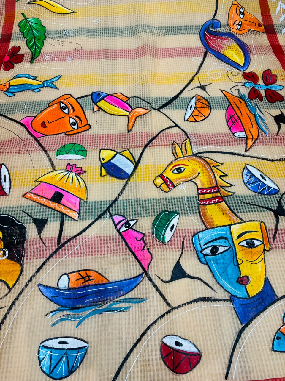 Madol Jhumur Hand Painted Resham Kota Saree