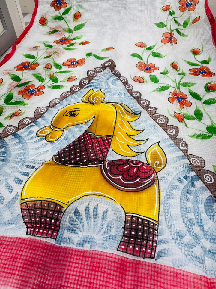 Ashwamedh Hand Painted Resham Kota Saree