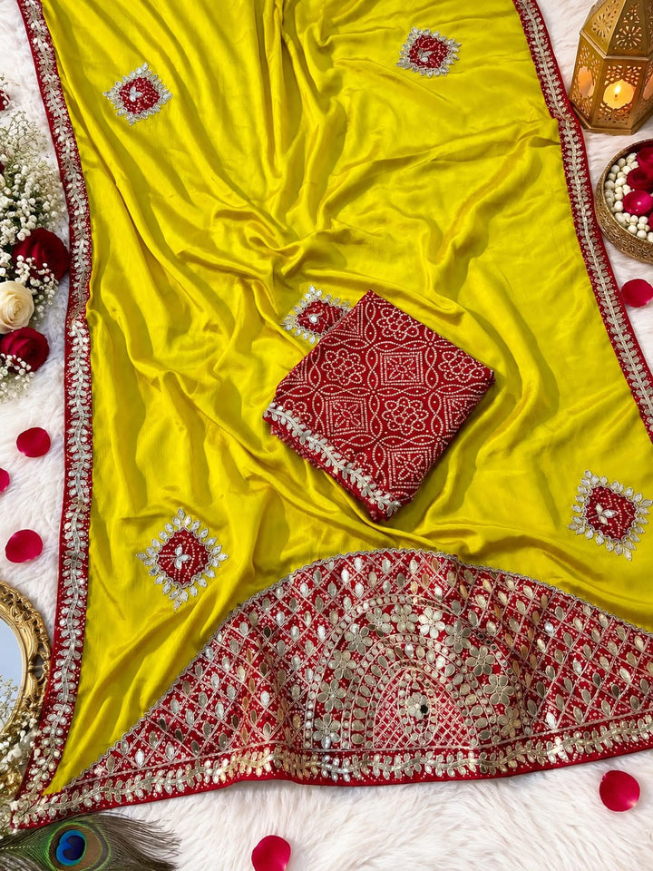 The Celebration Queen – Chinnon Silk Saree with Gota Patti Work