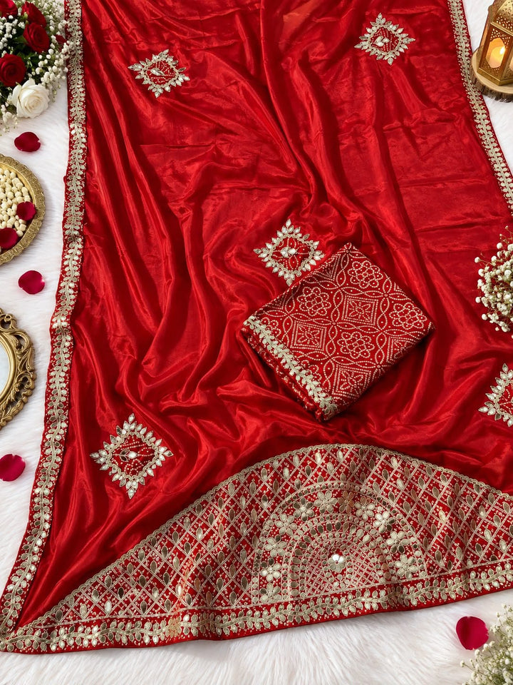 The Celebration Queen – Chinnon Silk Saree with Gota Patti Work