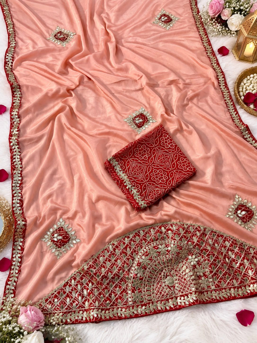 The Celebration Queen – Chinnon Silk Saree with Gota Patti Work