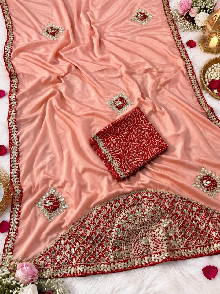 The Celebration Queen – Chinnon Silk Saree with Gota Patti Work
