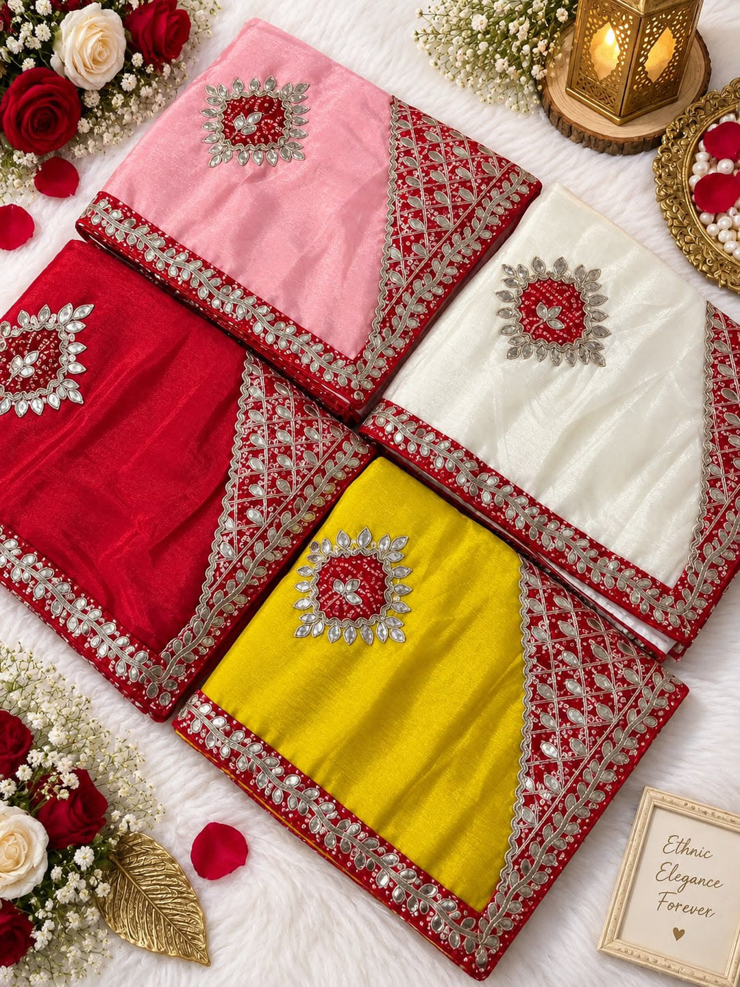 The Celebration Queen – Chinnon Silk Saree with Gota Patti Work