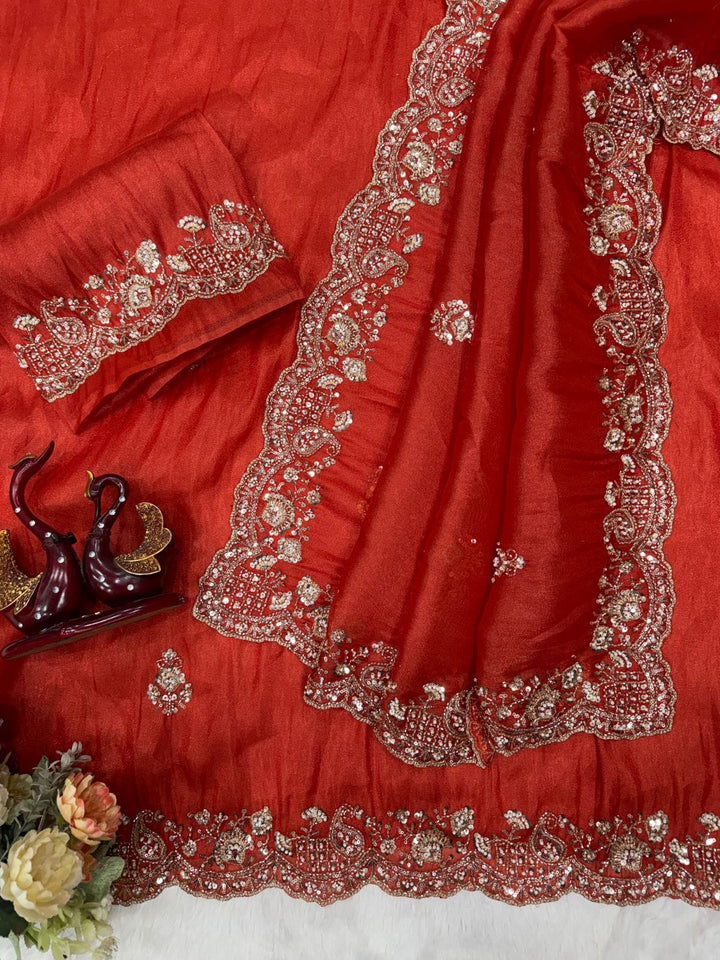 Regal Beauty – Soft Tissue Saree With Embroidery Work