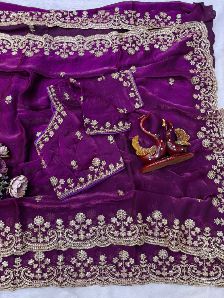 Glam Theory – Fancy Silk Saree with Sequin & Zari Embroidered