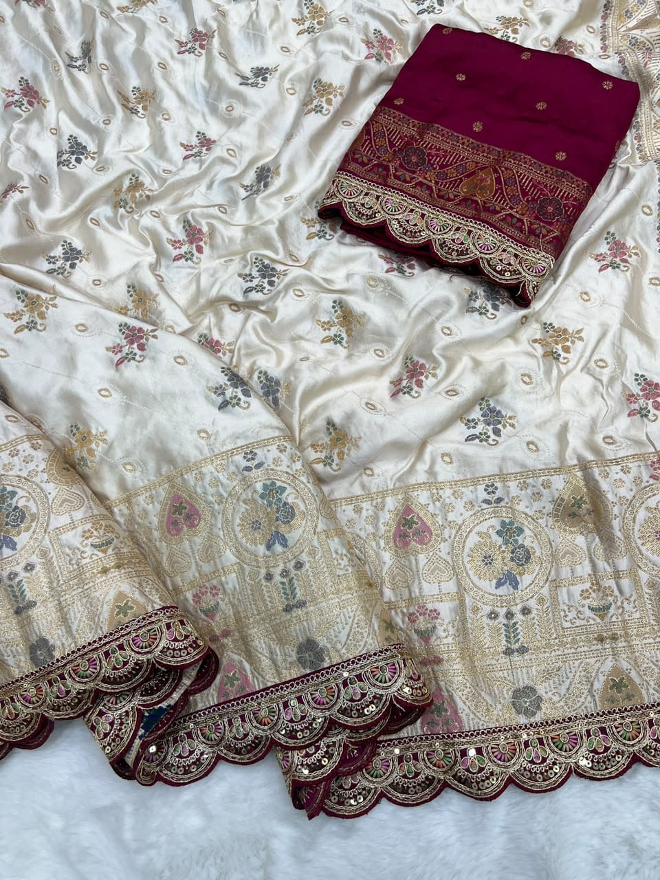 Apsara minakari  Satin silk Saree with Scallop Border