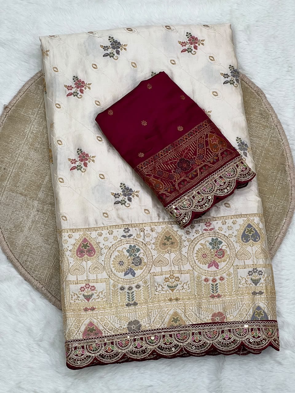 Apsara minakari  Satin silk Saree with Scallop Border