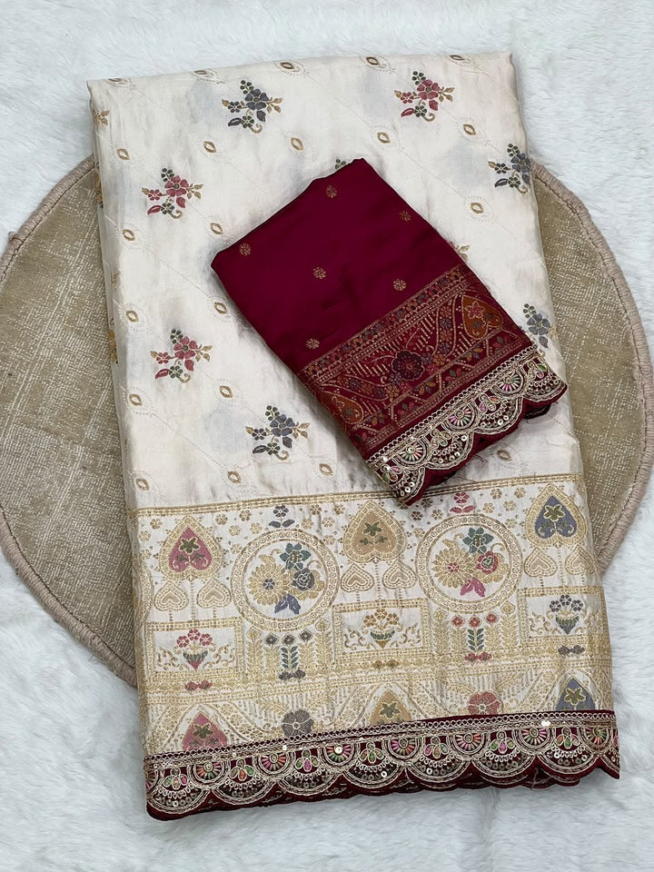 Apsara minakari  Satin silk Saree with Scallop Border