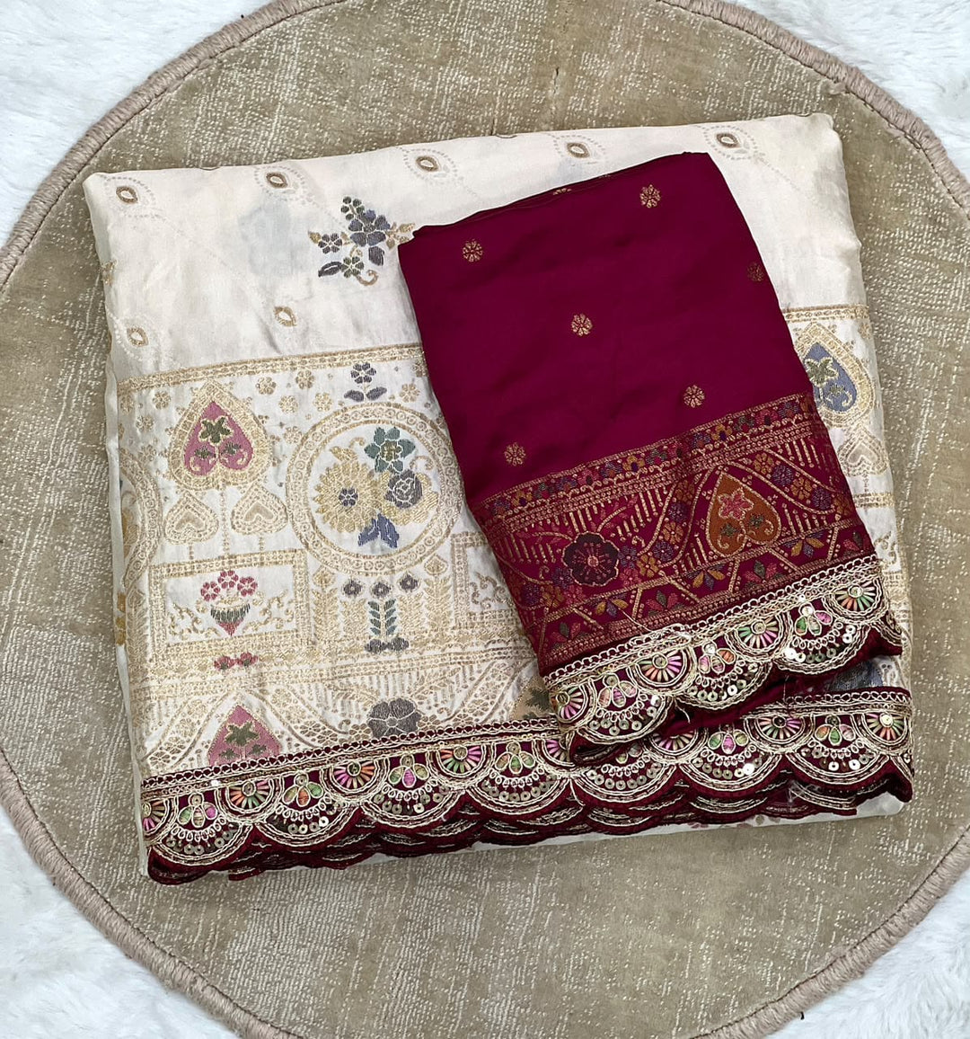 Apsara minakari  Satin silk Saree with Scallop Border