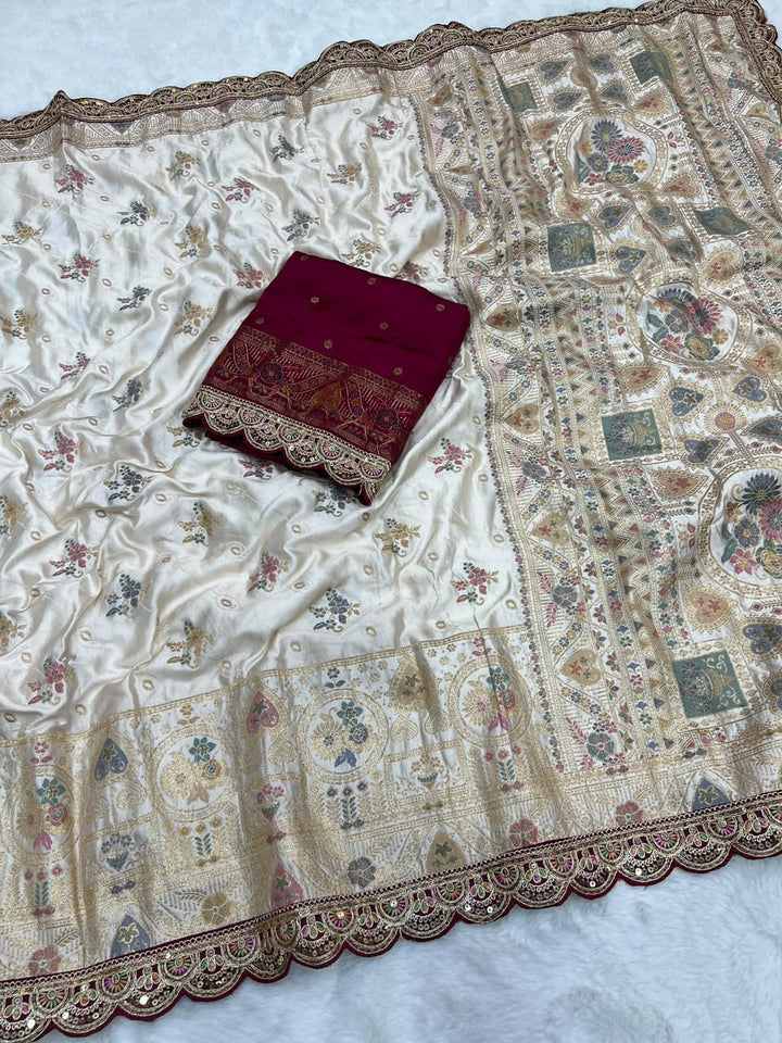 Apsara minakari  Satin silk Saree with Scallop Border