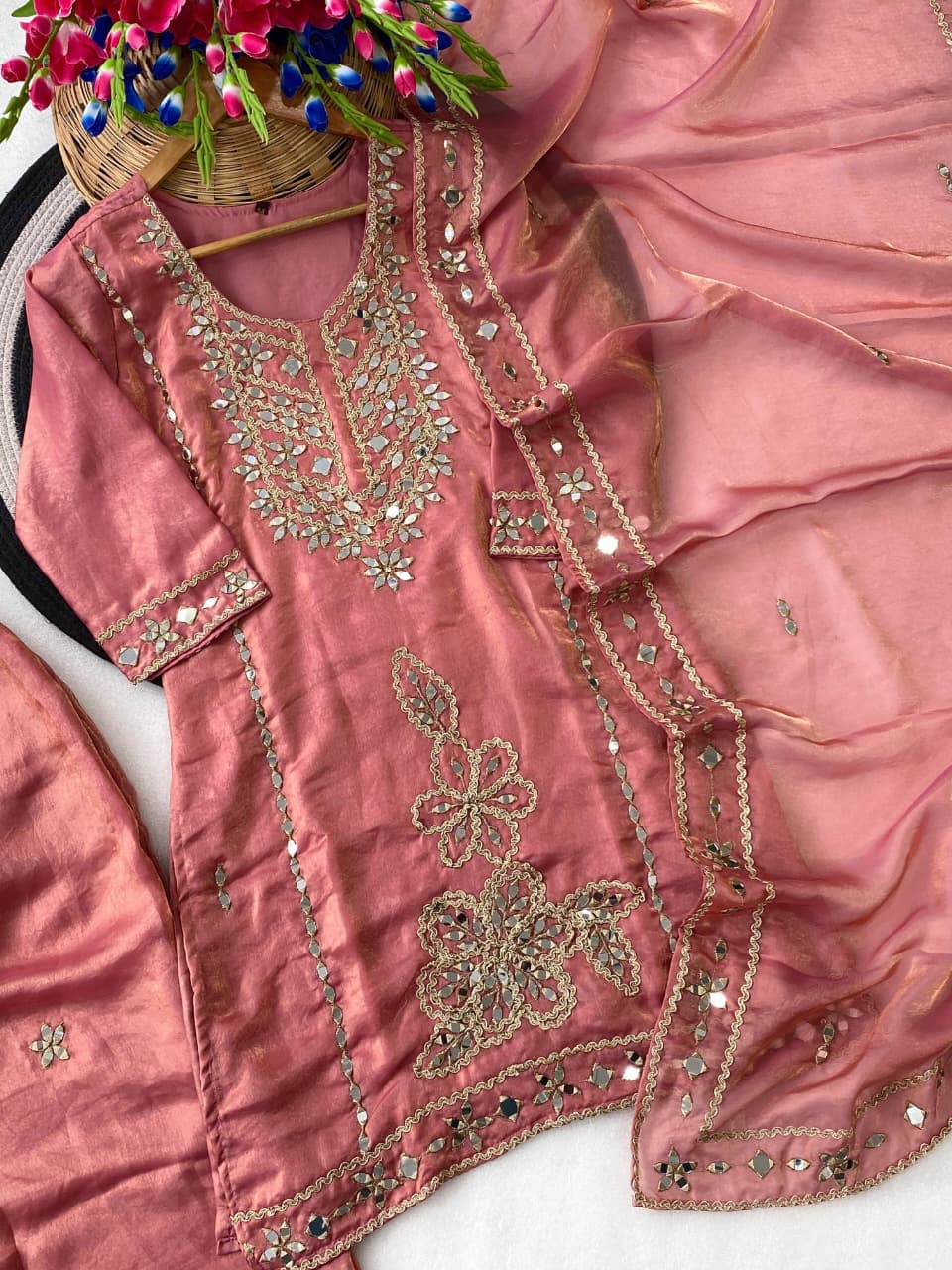 Blush Enigma - Mirror work Designer Suit set