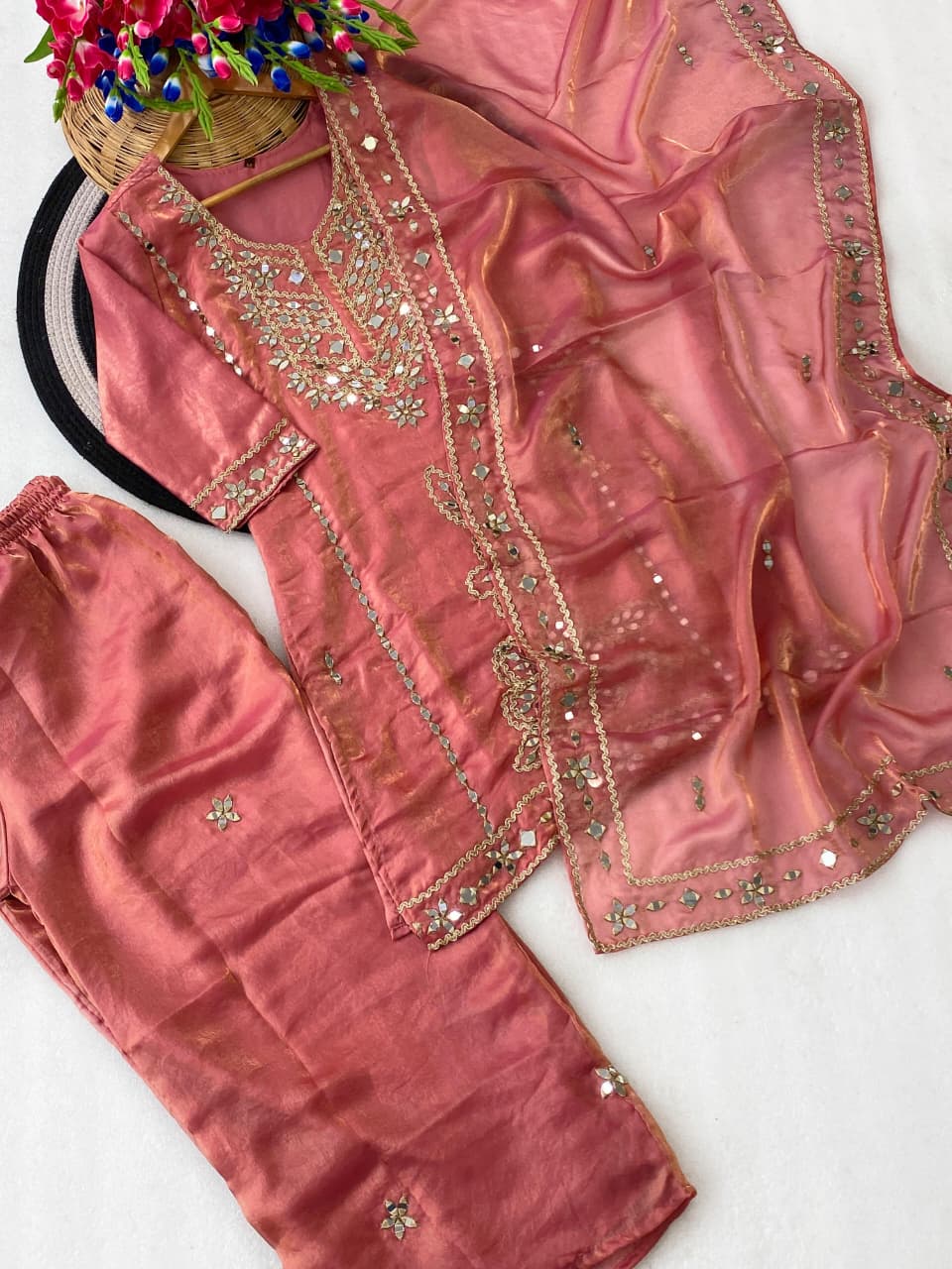 Blush Enigma - Mirror work Designer Suit set