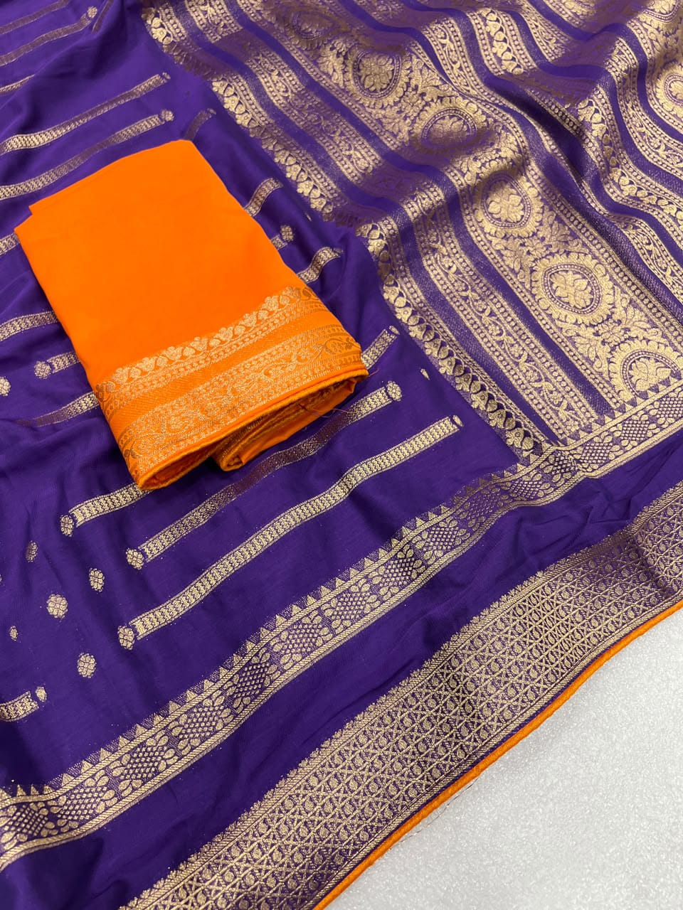 Evelyn in Gold Georgette Silk Saree