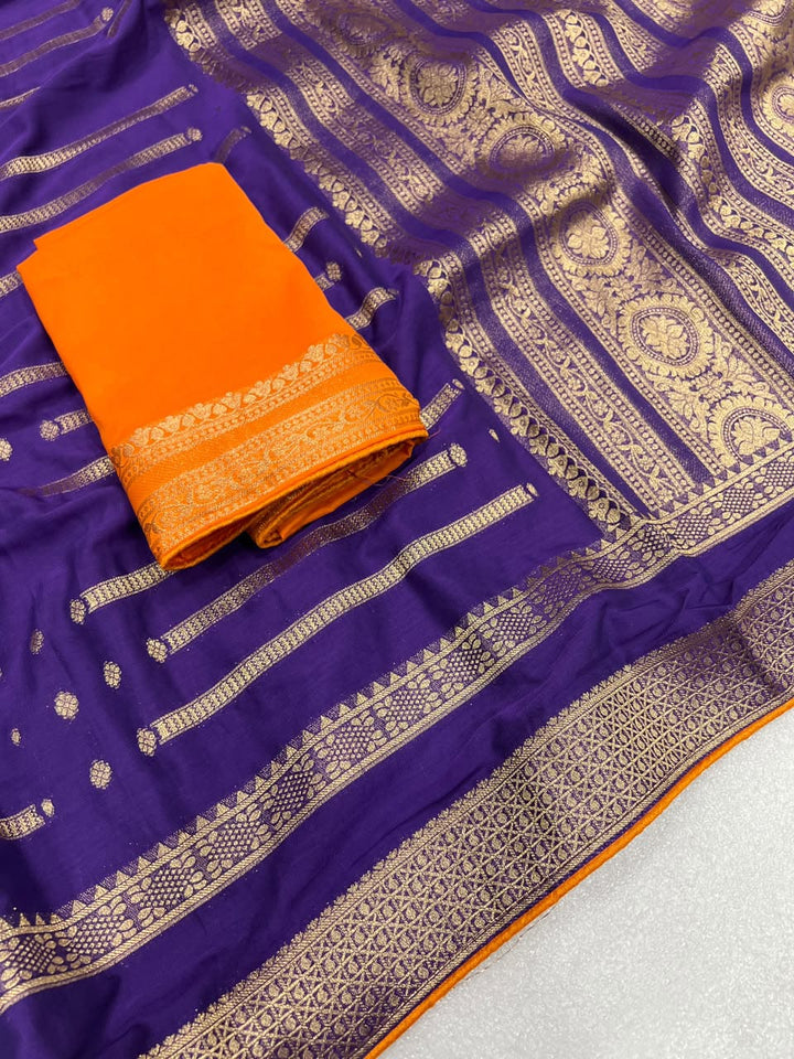 Evelyn in Gold Georgette Silk Saree