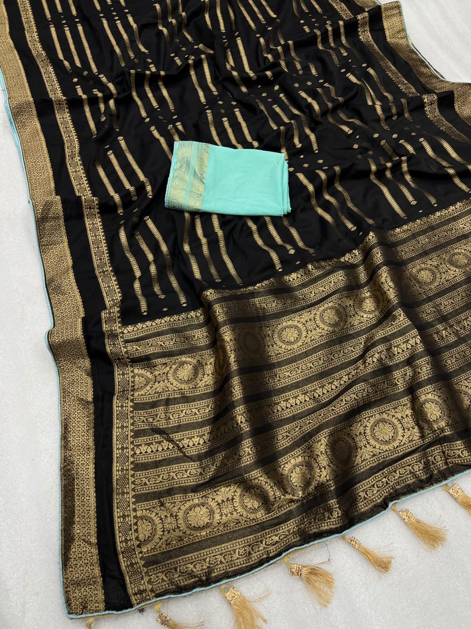 Evelyn in Gold Georgette Silk Saree