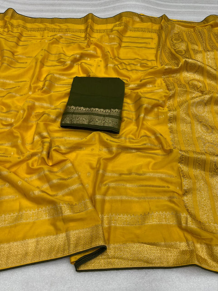 Evelyn in Gold Georgette Silk Saree