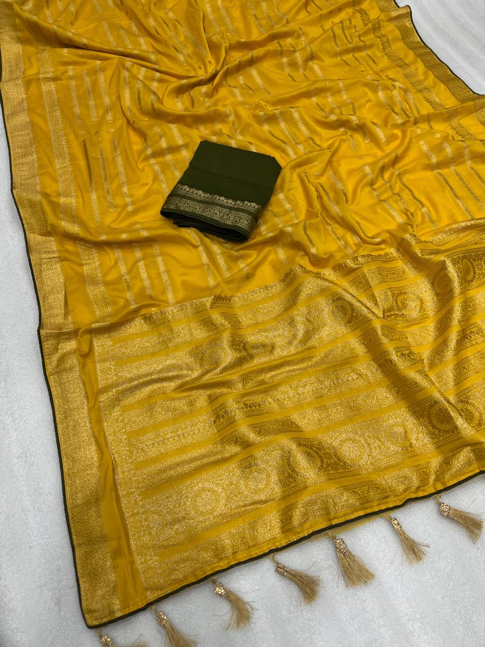 Evelyn in Gold Georgette Silk Saree