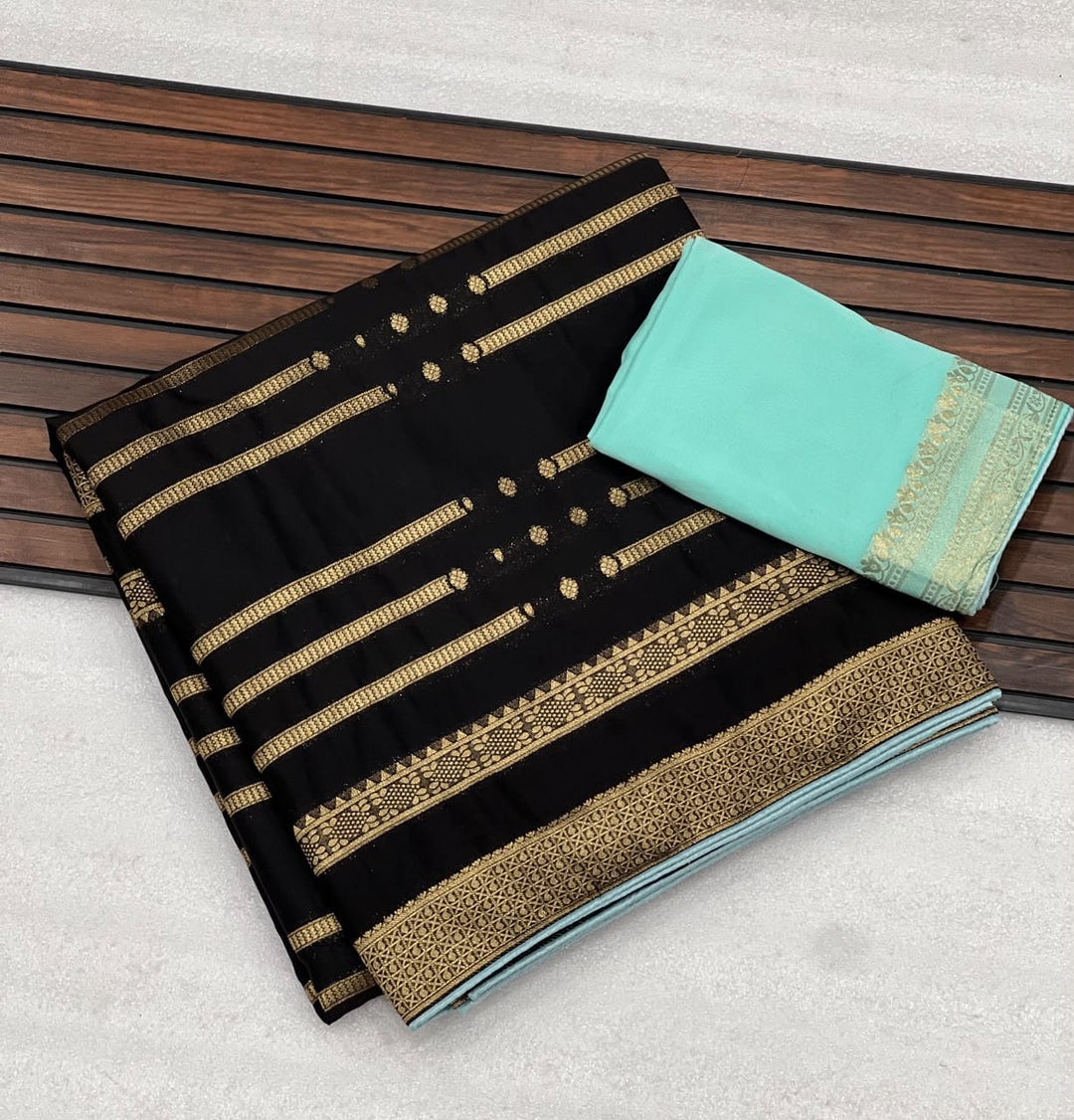 Evelyn in Gold Georgette Silk Saree