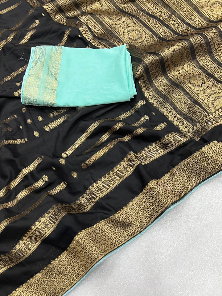 Evelyn in Gold Georgette Silk Saree
