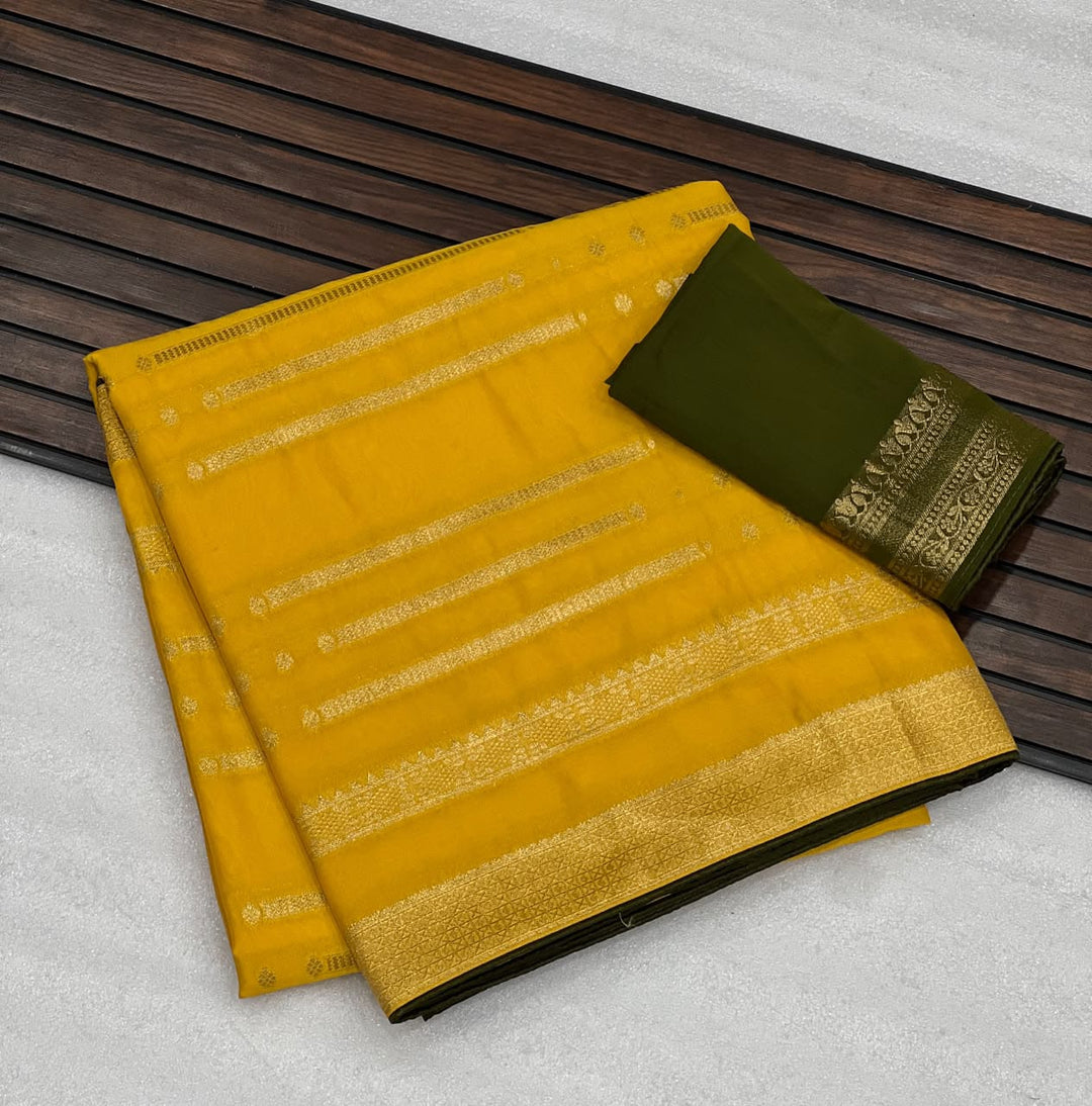 Evelyn in Gold Georgette Silk Saree