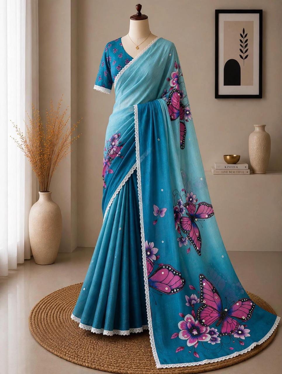 🦋 The Magic She Wears – Soft Linen Saree