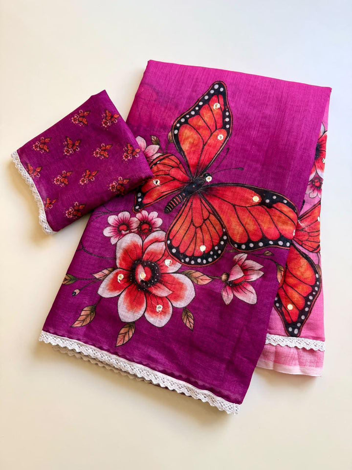 🦋 The Magic She Wears – Soft Linen Saree