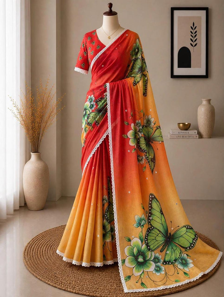 🦋 The Magic She Wears – Soft Linen Saree