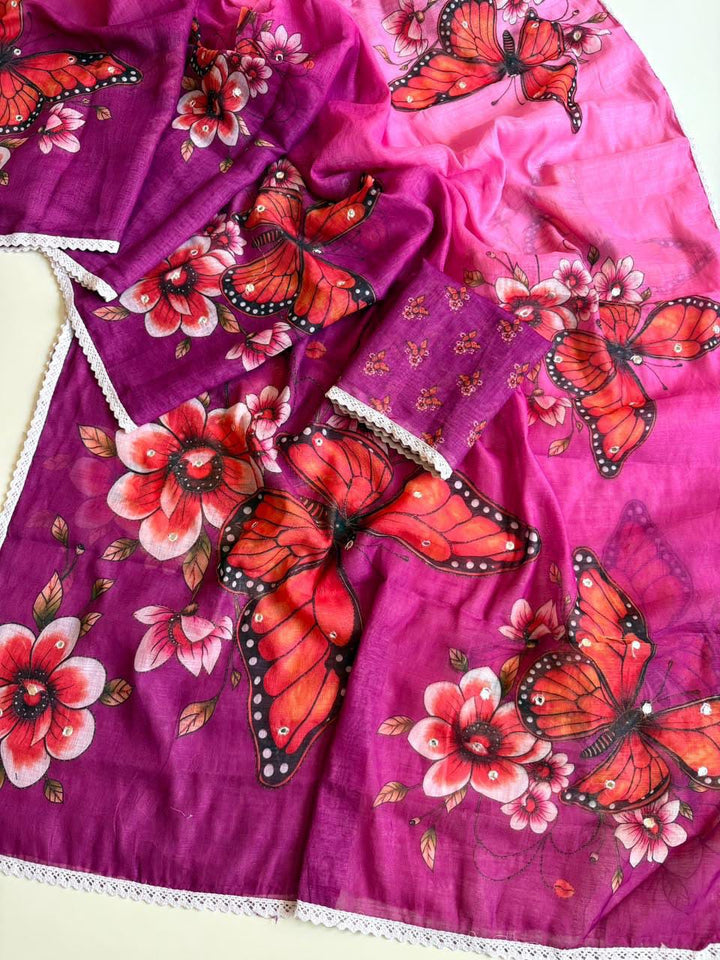 🦋 The Magic She Wears – Soft Linen Saree