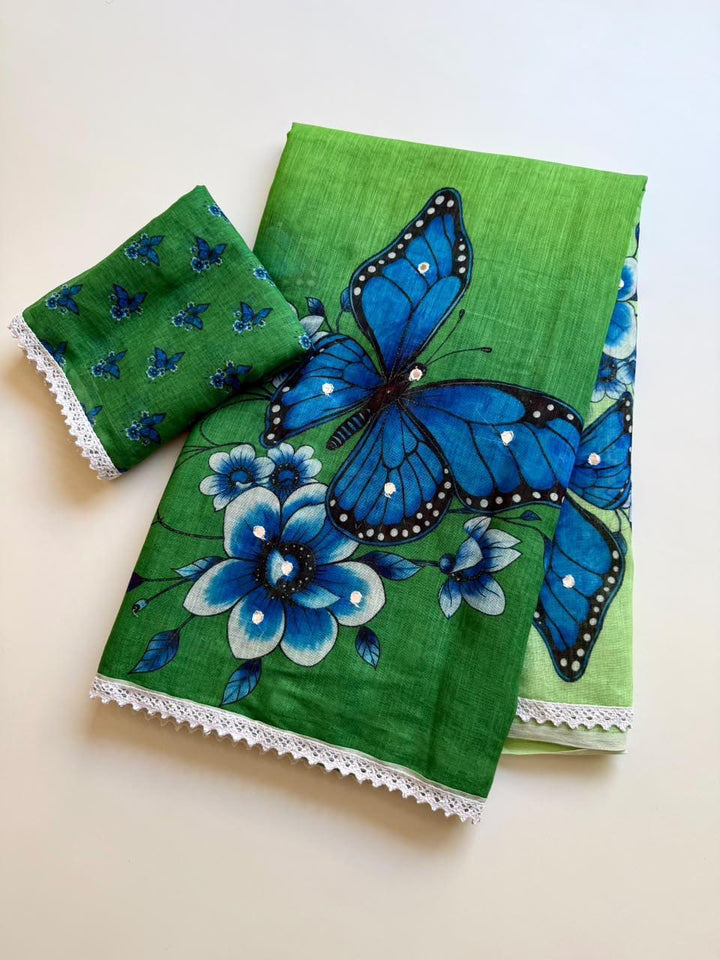 🦋 The Magic She Wears – Soft Linen Saree