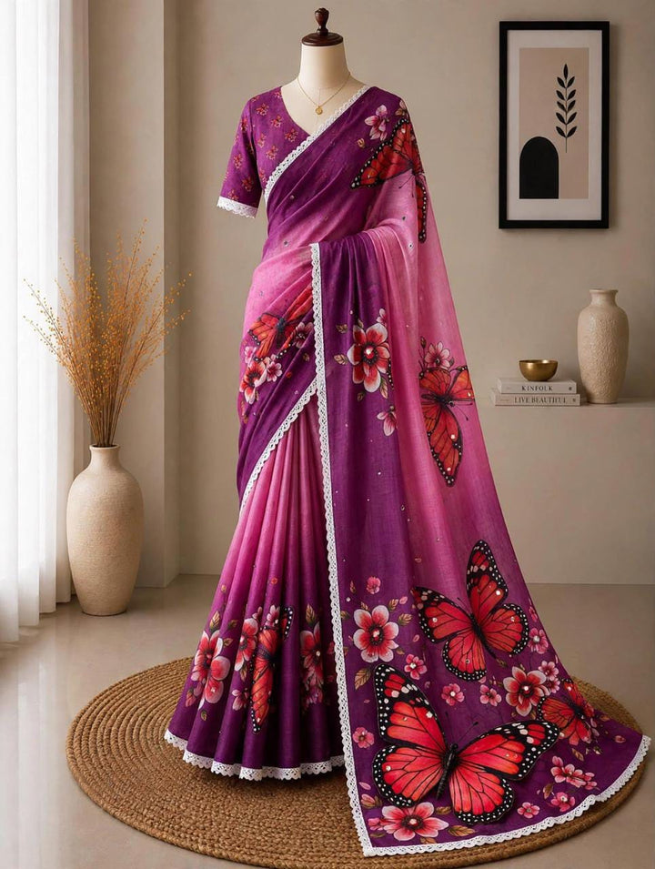 🦋 The Magic She Wears – Soft Linen Saree