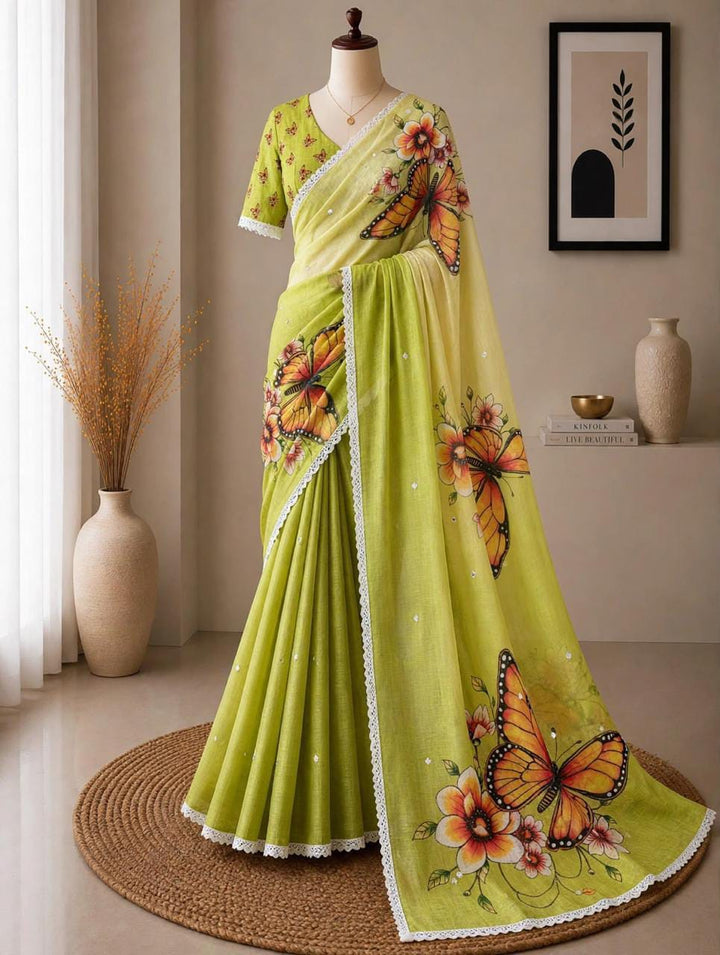 🦋 The Magic She Wears – Soft Linen Saree