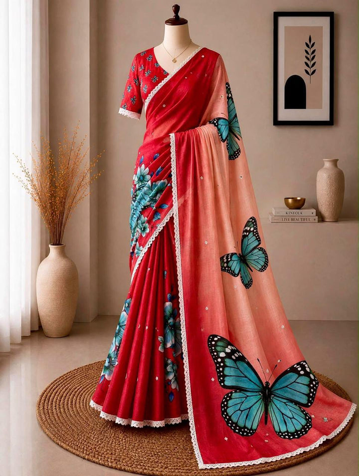 🦋 The Magic She Wears – Soft Linen Saree