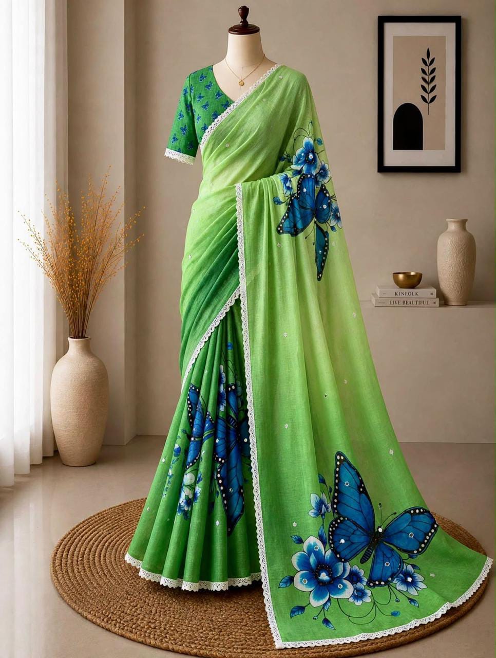 🦋 The Magic She Wears – Soft Linen Saree