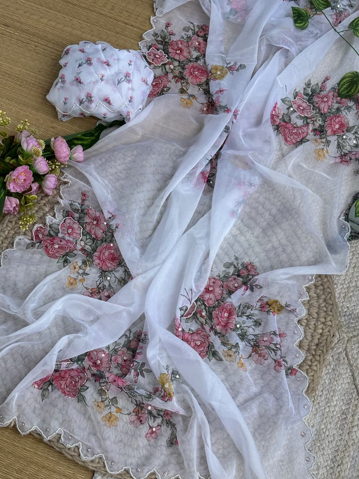 Jasmine Serenity Tebby Silk Saree with Sequin &  Print Work