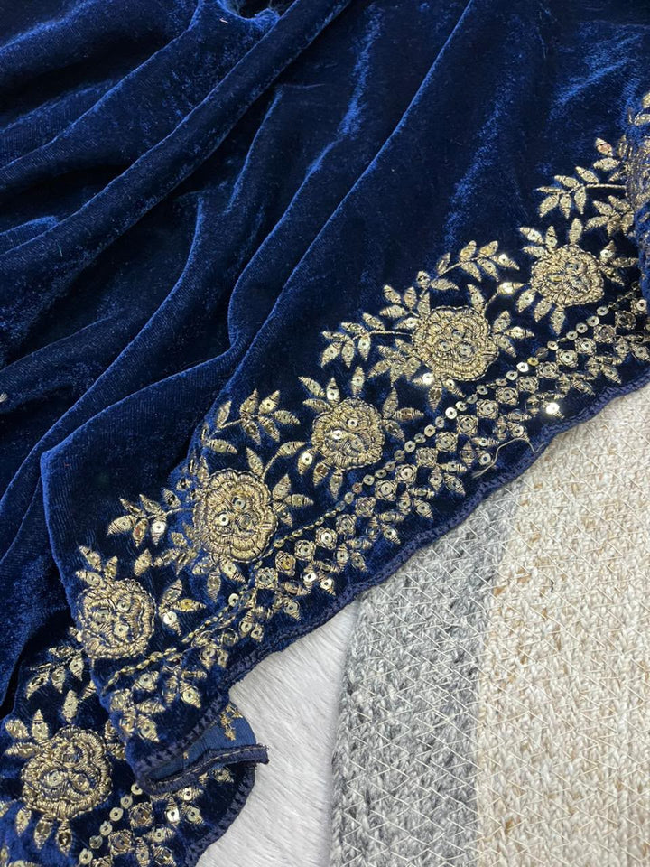 Silence of Luxury Viscose Velvet Sequin Embroidered Saree
