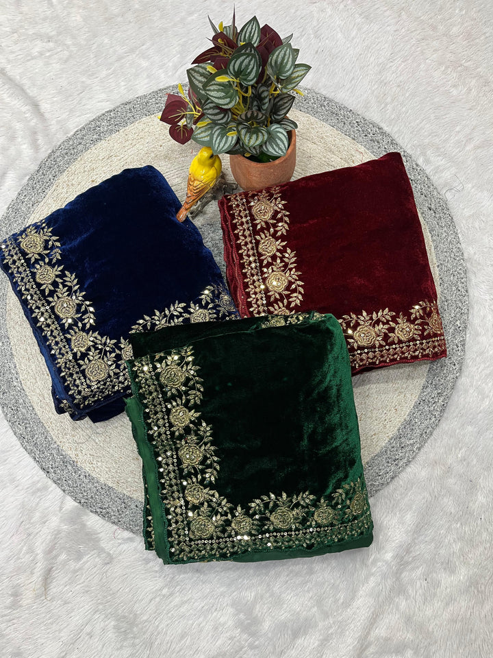 Silence of Luxury Viscose Velvet Sequin Embroidered Saree