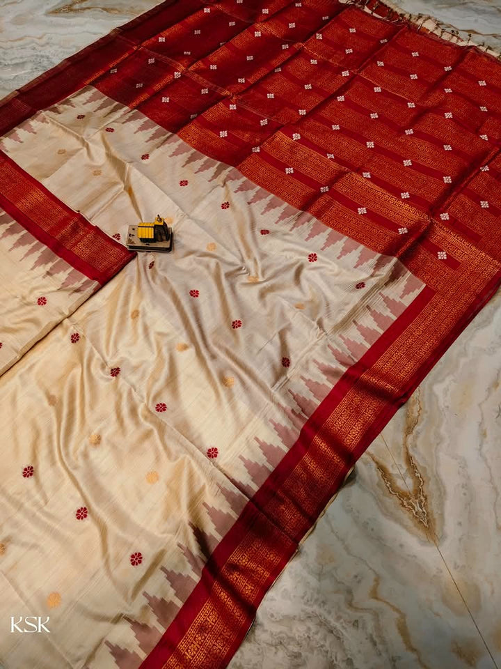 Whispers of Tradition-Ikkat Assam Tussar Silk Saree
