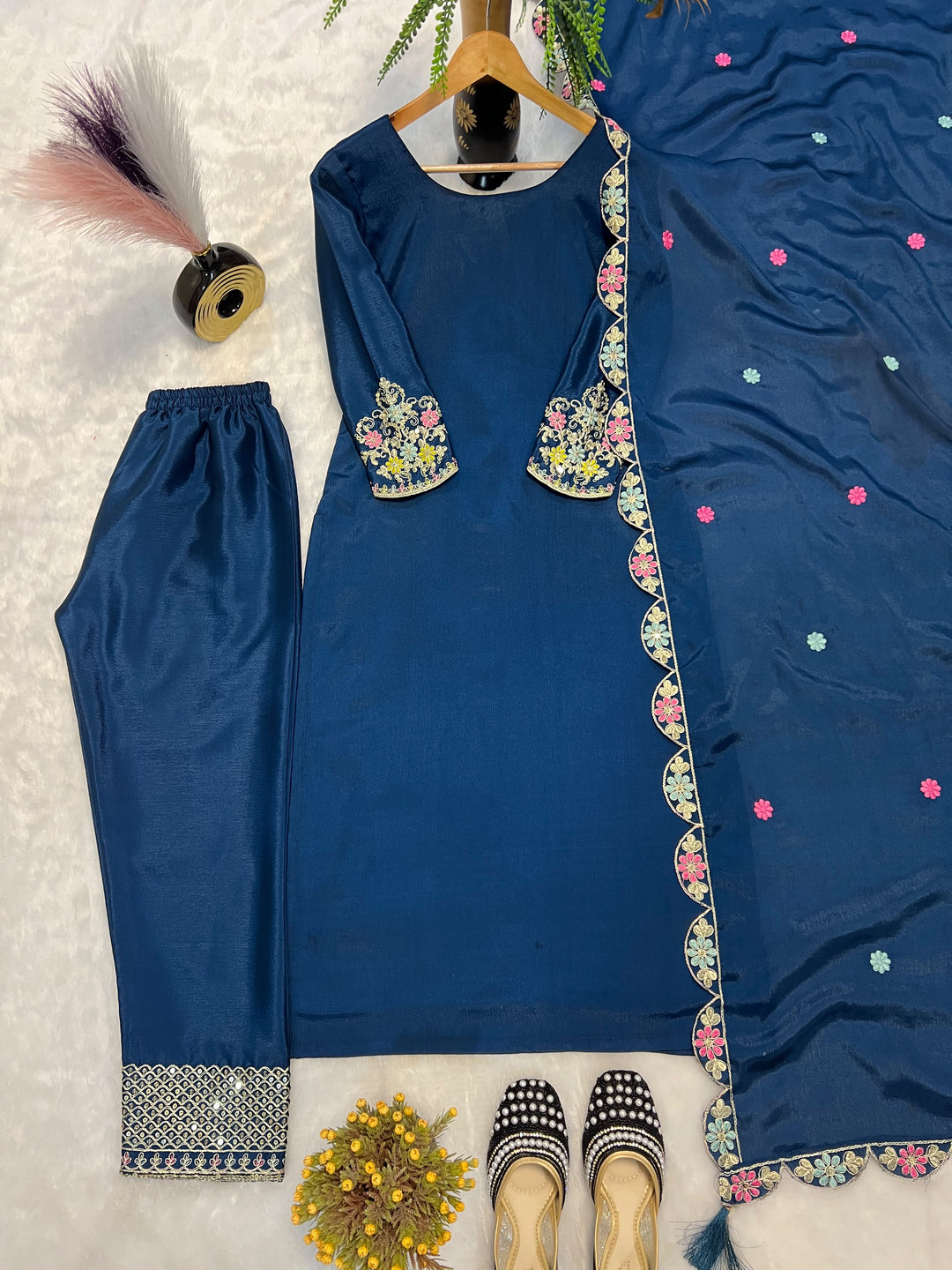 Noble Grace Chinon Silk Embroidered Kurti Set