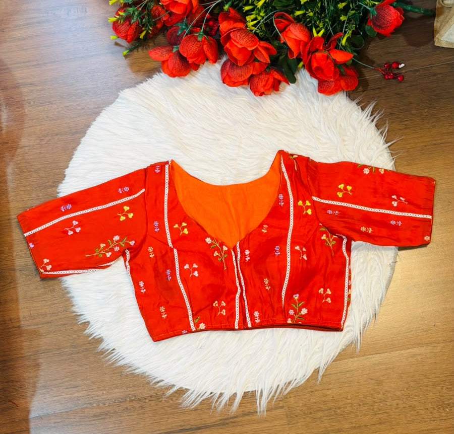 Eden Blossom Chanderi Silk Embroidered Blouse