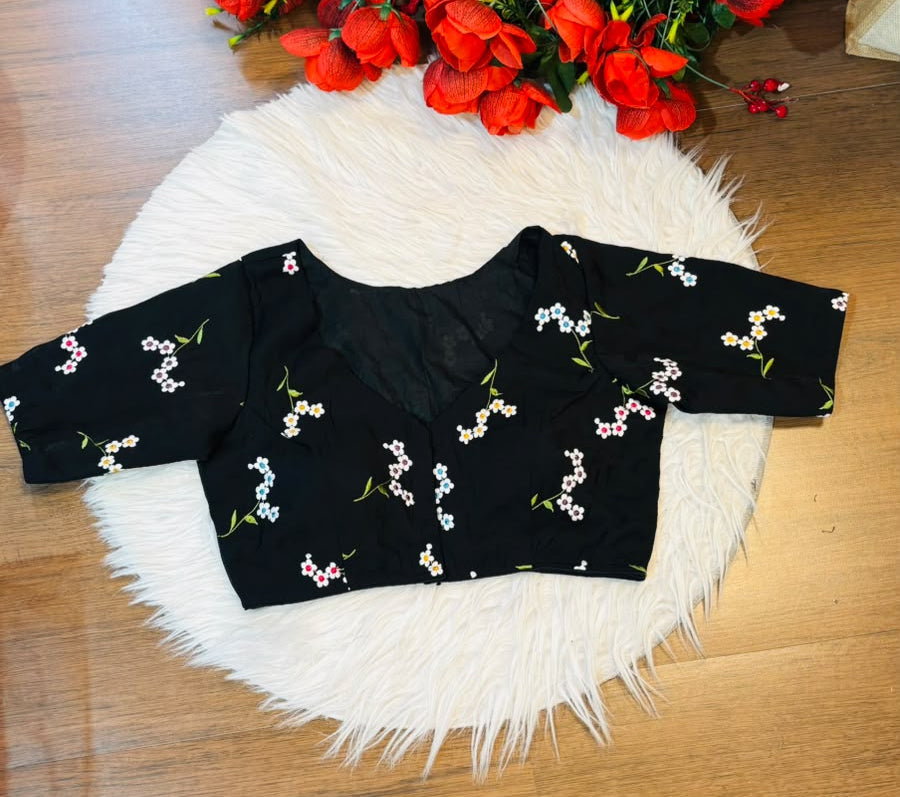 Blossom  Comes Alive Chanderi Silk Embroidered Blouse