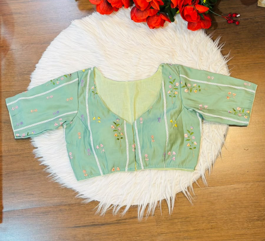 Eden Blossom Chanderi Silk Embroidered Blouse