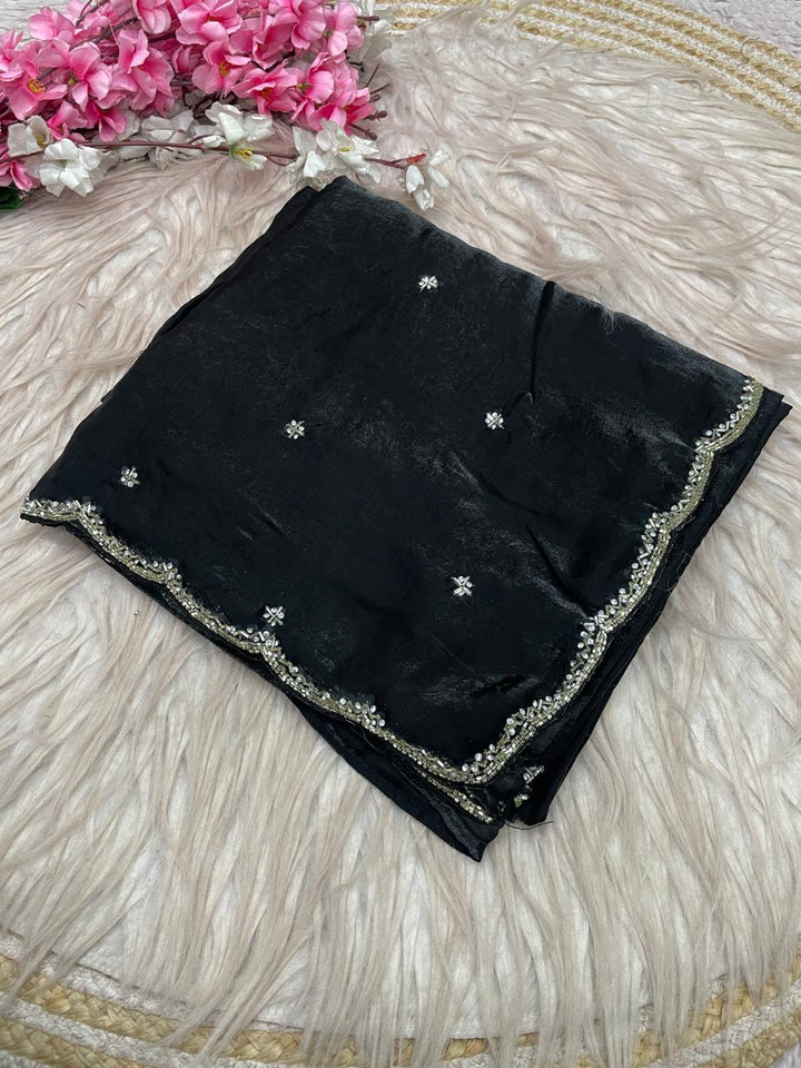 Eyes of Elegance Fandy Satin Silk Saree with Cutdana Work