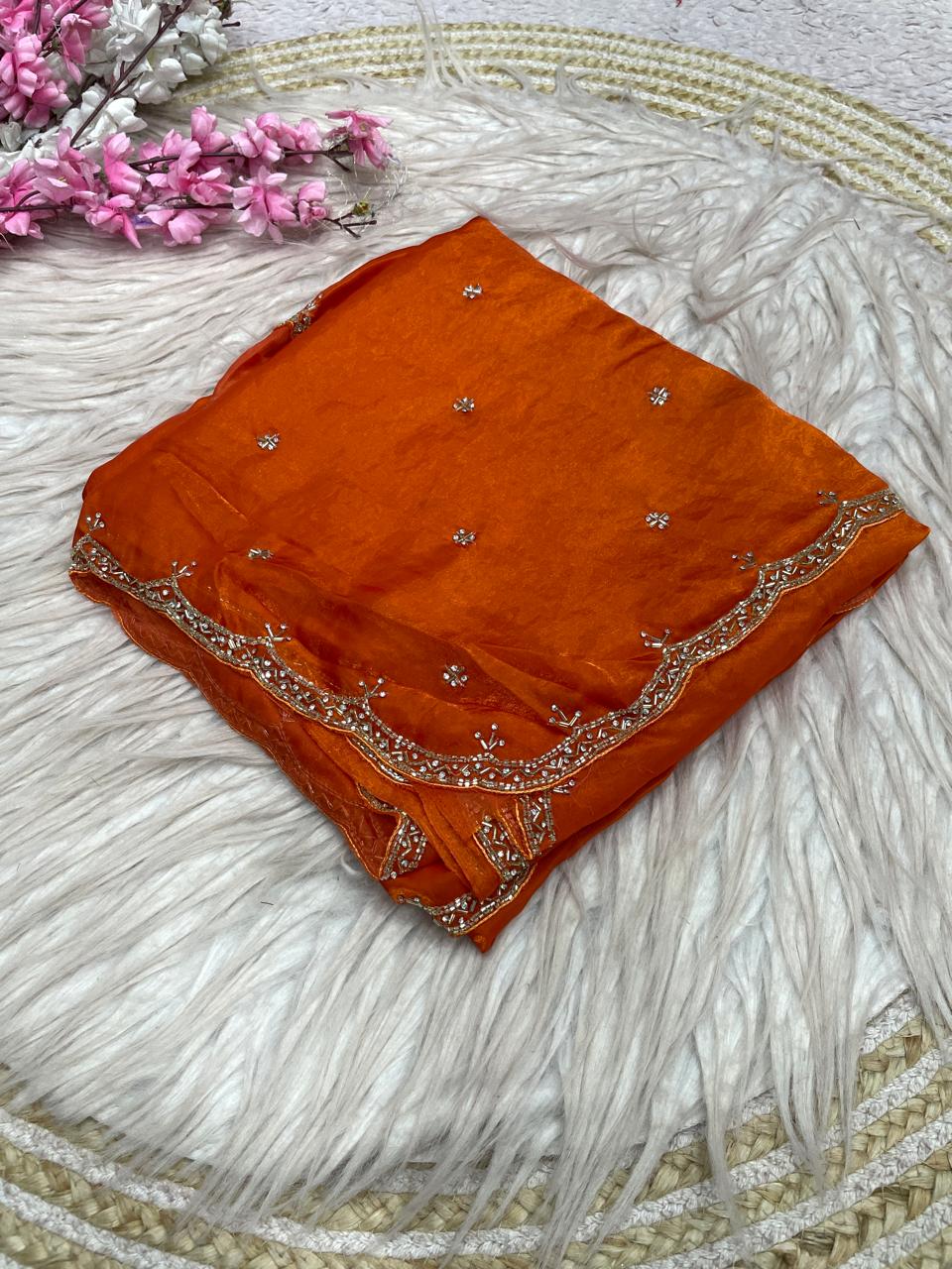 Eyes of Elegance Fandy Satin Silk Saree with Cutdana Work