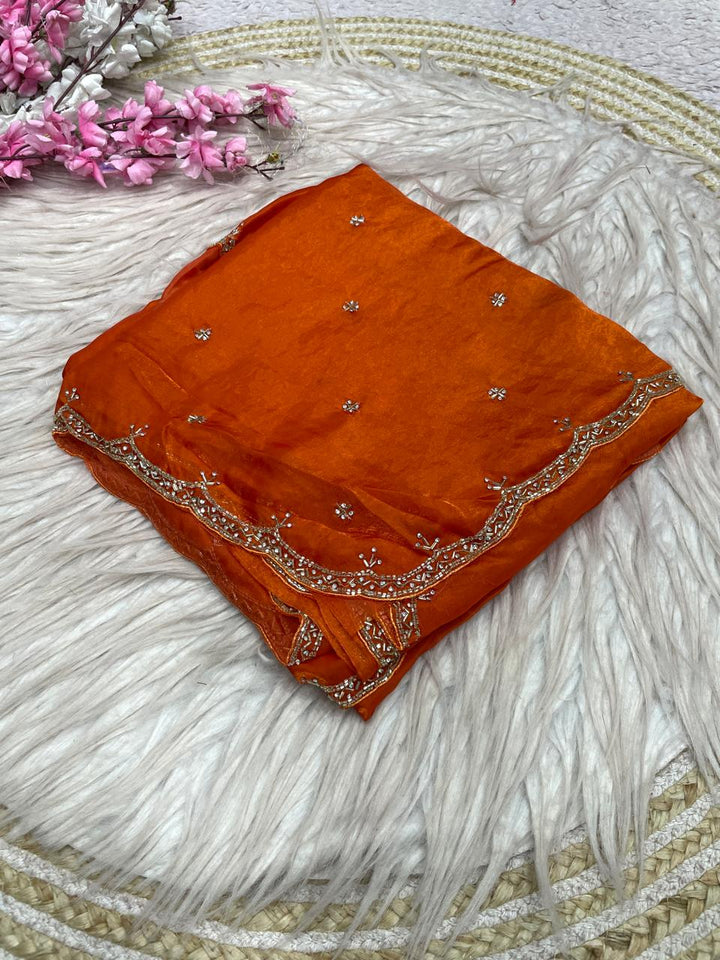 Eyes of Elegance Fandy Satin Silk Saree with Cutdana Work