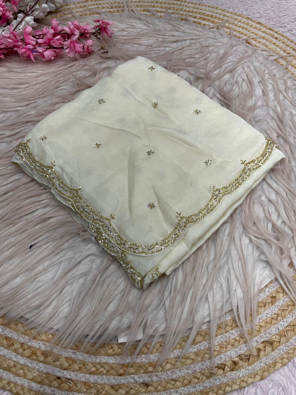 Eyes of Elegance Fandy Satin Silk Saree with Cutdana Work