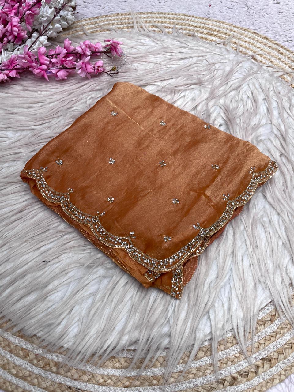 Eyes of Elegance Fandy Satin Silk Saree with Cutdana Work