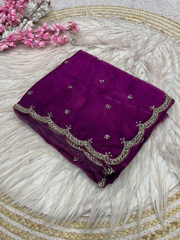 Eyes of Elegance Fandy Satin Silk Saree with Cutdana Work