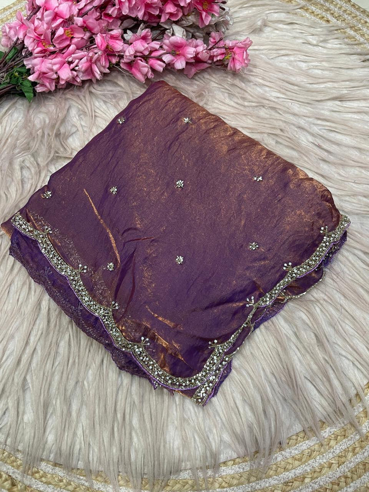 Eyes of Elegance Fandy Satin Silk Saree with Cutdana Work